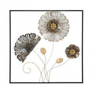 Alter Décoration murale, Fer, Avec motif floral, Dimensions : 50 x 5,5 x 50 cm
