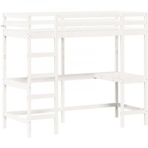 VidaXL Lit superposé avec bureau blanc 80x200 cm bois de pin massif