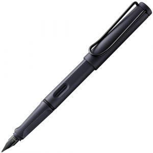 Lamy Safari steel black - Stylo Plume avec grip ergonomique et plume acier pour gaucher (LH) en taille M - matière plastique robuste ASA - avec cartouche bleue T 10
