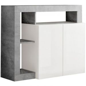 Arturo - Buffet 2 Portes Blanc Laqué Encadrement Niches Aspect Cimento