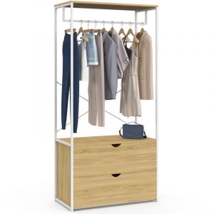 Idmarket Dressing penderie 2 tiroirs l. 80 cm detroit design industriel bois et métal blanc