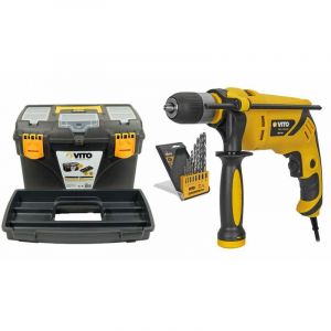 Vito Pro-Power Perceuse &agrave; percussion 850W VITOPOWER + 8 Forets 3 &agrave; 10 mm ACIER + Boite &agrave; outils VITO 18