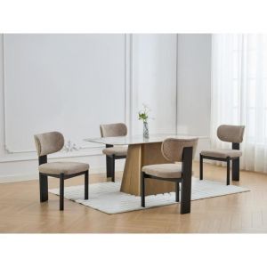 Lot de 6 chaises en tissu bouclette et bois d'hévéa - Taupe et Noir - wilana