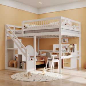 Pergar - lit mezzanine 2 places,lit mezzanine 140x200,lit superpose 140x200,lit mezzanine escalier,lit enfant escalier avec placard de rangement,lit