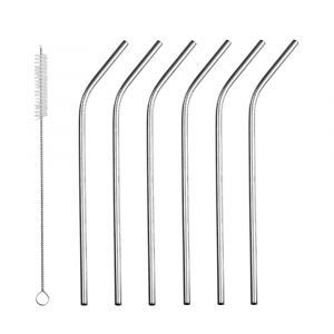 Trend'Up Boite de 6 pailles en inox avec écouvillon argent