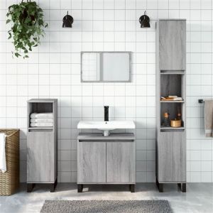 VidaXL Armoire de Salle de Bain, Colonne avec 4 Compartiments et 2 Étagères, Meuble de Rangement avec Pieds Toilette, Moderne, Sonoma Gris Bois d'Ingénierie