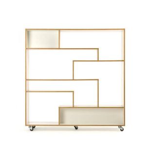 Woodman SOUTHBURY - Bibliothèque design graphique à roulettes - Blanc / Chêne