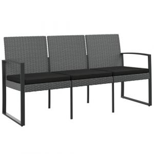 VidaXL Banc de jardin à 3 places et coussins gris foncé PP rotin