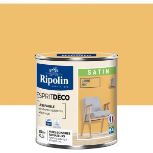 Ripolin Peinture Intérieure Multi-Supports – Soutien des Murs, Boiseries & Radiateurs – Ultra-Couvartne – Lessivable – Application Facile – Ecolabel - Satin - 0,5L - Jaune Niki