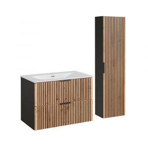 Ensemble meuble simple vasque encastrée 80cm et colonne Gaia Bois et Noir