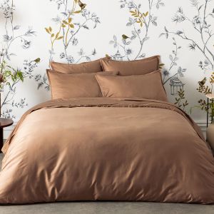 Alexandre Turpault Housse de couette en satin de coton bio marron 140x200