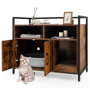 Costway Cat Cabinet - Toilette cachée pour chat et planche à gratter - 90 x 45 x 74 cm - Marron