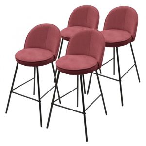 ML-Design Lot de 4 Tabourets de Bar en Tissu Rouge, Hauteur 75 cm, Chaises de Comptoir Rembourr&eacute;es avec Dossier et Repose-Pieds, Structure