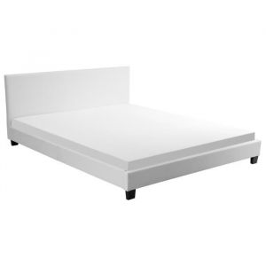 MONACO Lit adulte cl ique avec LED Simili blanc Sommier et tete de lit inclus l 140 x L 190 cm