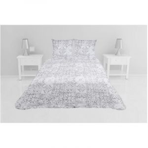 1001kdo - Couvre lit microfibre + taies 240 x 260 cm Persan gris