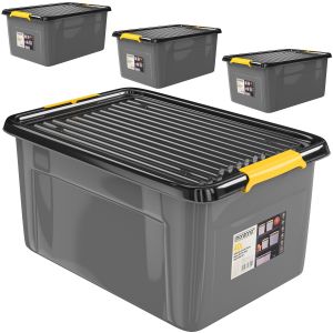 Monzana Lot de 4 boîtes de rangement Gris/Anthracite 58x39x25cm empilables