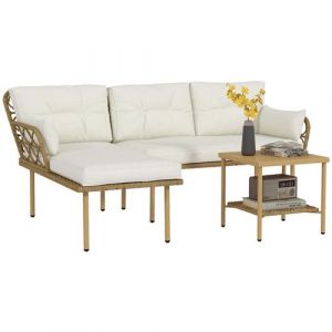 Outsunny Salon de jardin d'angle 4 places style exotique - coussins, table basse inclus - résine tressée aspect rotin