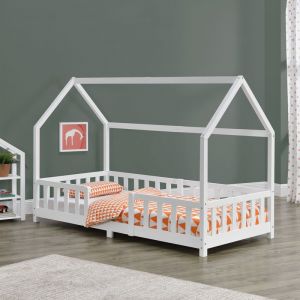 Lit d'Enfant Design Forme Maison Sisimiut Pin 200 x 90 cm Blanc Mat Laqué