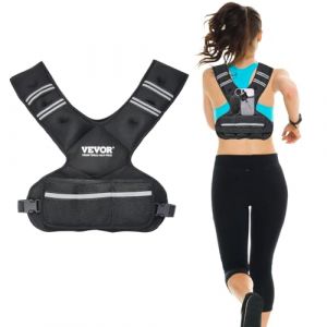 VEVOR Gilet lest&eacute; r&eacute;glable 9 &agrave; 14,5 kg, veste de poids avec 6 packs de poids en granul&eacute;s de fer et bande r&eacute;fl&eacute;chissante pour hommes et femmes, &eacute;quipement d'entra&icirc;nement pour musculation, course &agrave; pied