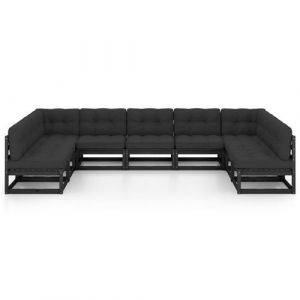 VidaXL Salon de jardin 9 pcs avec coussins noir bois de pin massif