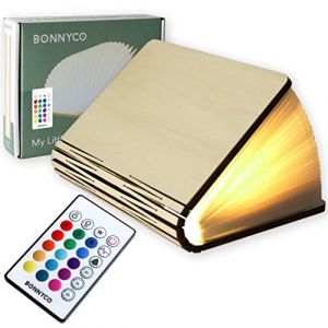 Lampe Livre Led Pliante en Bois avec Télécommande 16 Couleurs et Minuterie | Livre Lumineux pour Decoration Chambre, Maison et Bureau | Lampe Lumio, Idee Cadeau Noel et Anniversaire Homme & Femme