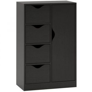Homcom Meuble de rangement moderne 1 porte 4 tiroirs - panneaux particules noir grain de bois