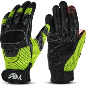 Adm communication Gants Moto Scooter Homme Cuir Homologués CE Tactile Logo Motard Été Hiver Doux Mi-Saison Souples Respirants Antidérapants, Réf. 9001, Fluorescent Taille XL