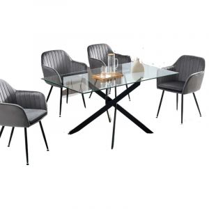 Table Repas JESSICA XXL verre 180x90 cm 6 à 8 couverts