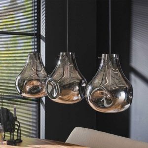 M&S Suspension 3 lampes 115x28x150 cm en verre chromé