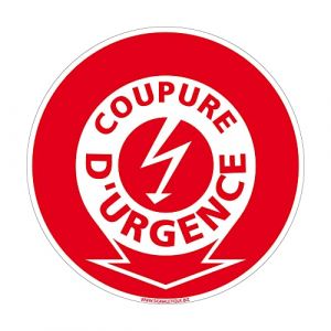 Signaletique.biz France - Panneau Coupure d'Urgence &Eacute;lectrique. Signalisation S&eacute;curit&eacute; Incendie. Autocollant Coupure &Eacute;lectrique, pvc, Alu - Adh&eacute;sif