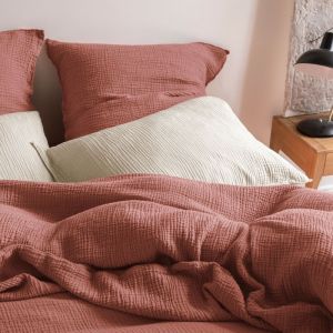 Blanc Cerise Taie d'oreiller en gaze de coton 65x65cm Rouge sienne