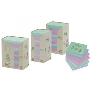 Post-It Notes repositionnables couleurs recycl&eacute;es 38 x 51 mm - bloc de 100 feuilles - Lot de 24