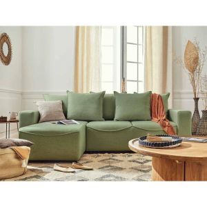 Canapé d'angle réversible convertible 4 places en tissu vert sauge