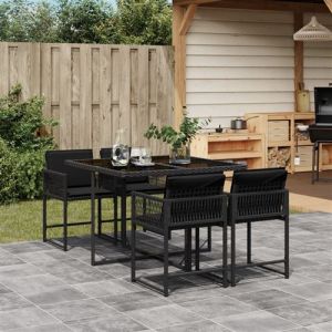 VidaXL Ensemble à Manger de Jardin avec Coussins 5 pcs, Table et Chaises à Dossier Rabattable, Meubles d'Extérieur Patio Terrasse, Moderne, Noir Résine Tressée