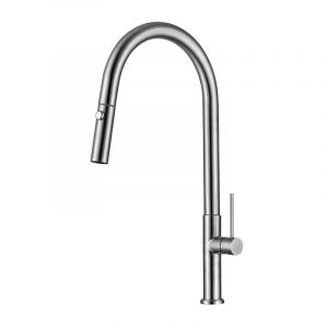 Mitigeur d'évier monocommande- 2 jets - douchette extractible + bras pivotant - gris mat