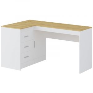 Vente-unique - Bureau avec rangements - Coloris : Blanc et naturel - ridova