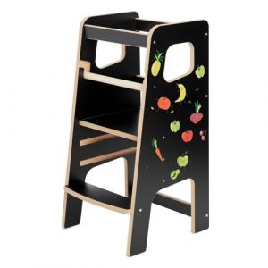 Garronda Tour d Observation Enfant, Tour d'apprentissage, Tour d'observation Montessori 1 an en Bois, Tabouret Haut Enfant, Jeux Montessori 1 an Noir GD-0056
