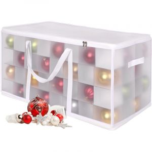 Relaxdays Bo&icirc;te de rangement pour boules de No&euml;l, 128 boules, 37 x 73 x 36 cm, plastique, carton, transparente.