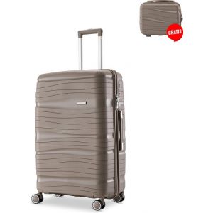 Sc SKYCASES Travelin' Charm Hand Luggage Suitcase - 40L - Numerical Lock - 35x21x54 cm - Lightweight & Durable - Includes Free Pouch - Champagne