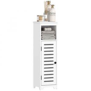 Homcom Armoire salle de bain - 4 niveaux - porte persienne, &eacute;tag&egrave;re ouvert, &eacute;tag&egrave;re r&eacute;glable - 22 x 20 x 75 cm - blanc