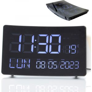 Horloge Incurv&eacute;e FISHTEC XXL Multifonction - &Eacute;cran LCD N&eacute;gatif - Luminosit&eacute; Ajustable