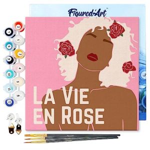 Figured'Art Mini Peinture par Numéro Adulte 20x20cm avec cadre La Vie en Rose - Petit Format Kit de Loisir Créatif DIY Numéro d'Art Complet