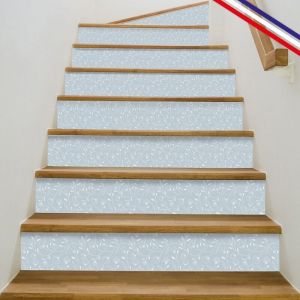 Contremarches adh&eacute;sives PVC pour escalier - floral bleu - Lot de 5 (15x100 cm)