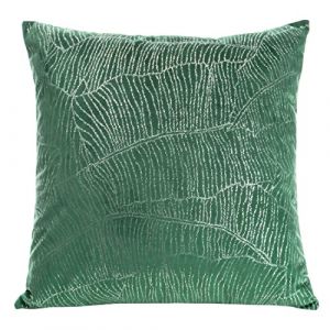 Eurofirany Élégante Housse de Coussin décorative en Velours avec imprimé 45 x 45 cm - Housse de Coussin en Velours - Doux - Feuilles de Banane, Vert foncé