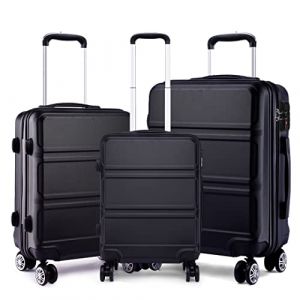 Kono Set de 3 Valises Rigide Bagage Cabine 55cm + Valise Moyenne 65cm + Valise Grande 74cm avec 4 roulettes et Serrure TSA, Noir