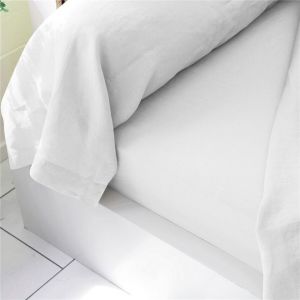 Drap plat en lin lav&eacute; uni LAUREAT blanc