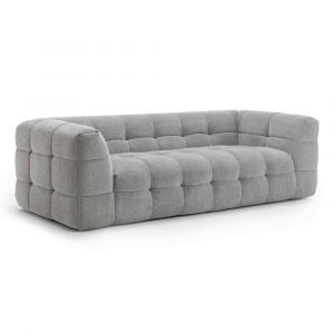 Oviala Canapé 3 places en bois et polyester effet mattelassé gris