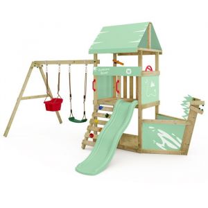 Wickey Tour de jeu DinkyHouse pour tout-petits avec toboggan et proue de navire – vert pastel