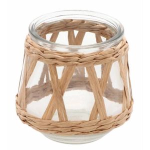 Ruedelafete Porte-bougie en verre et tressage 10cm