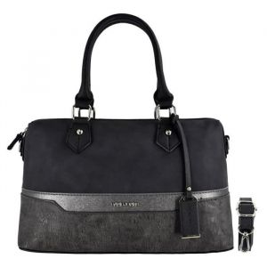 David Jones Sac Main Polochon Bowling Femme - Cuir Multicolore Bande Paillette - Sac El&eacute;gant Mode Port&eacute; Epaule Bandouli&egrave;re - Noir